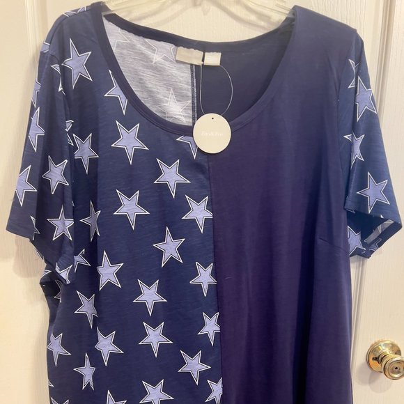 Plus Size Blue Shirt with Stars- Great for Football Season - Picture 1 of 5